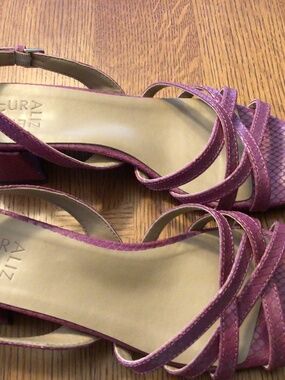 Naturalized dusty mauve reptile print sling back.  Size 9.